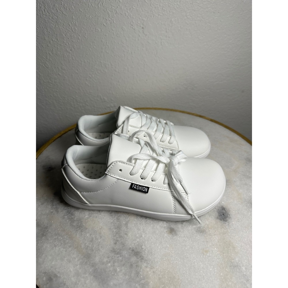 Womens Fashion White Minimalist Low Top Lace Up Sneakers Wide Toe Box Shoes